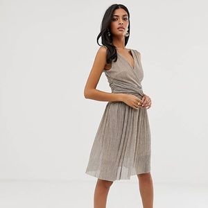 French Connection NWOT metallic gold dress